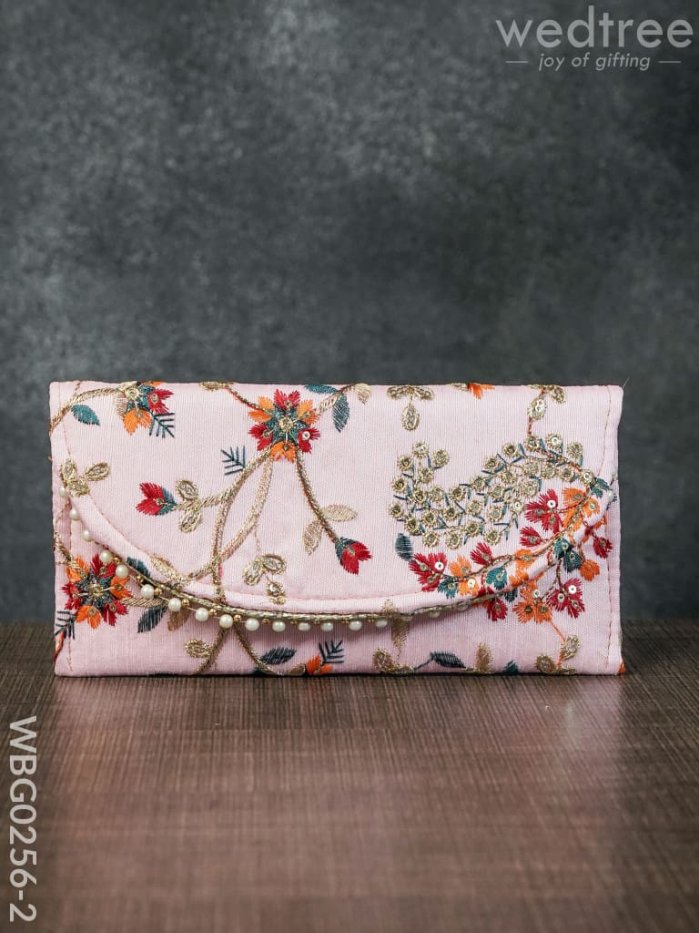 Clutch Purse With Floral Design And Chamki Work - Wbg0256-2 Clutches & Purses