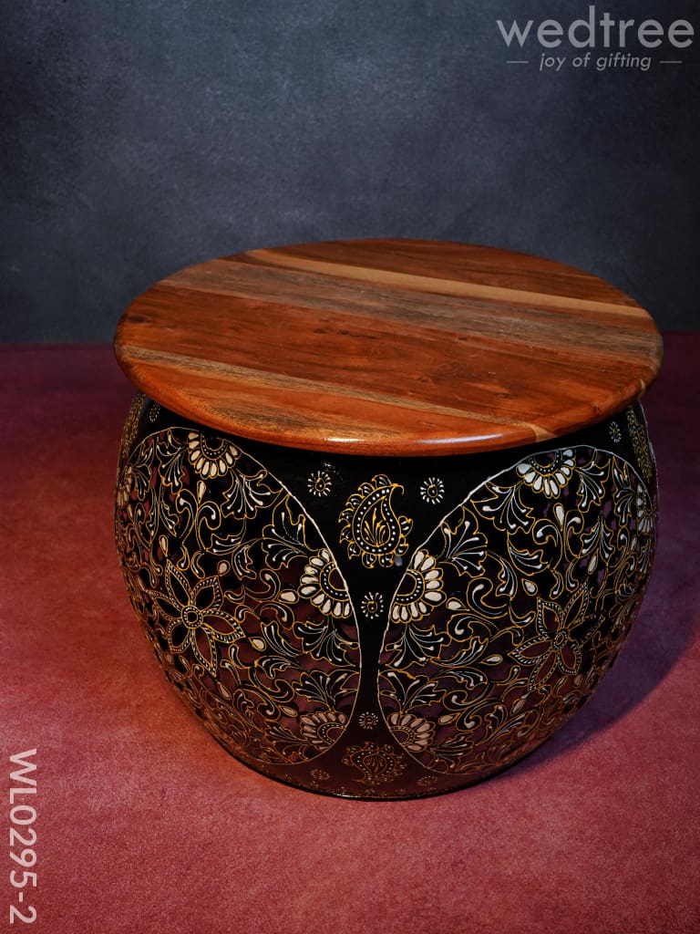 Coffee Centre Table With 4 Side Stools (Hand Painted Jhaali Cutting) - Wl0295 Centered Stool Wooden