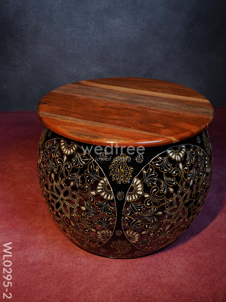 Coffee Centre Table With 4 Side Stools (Hand Painted Jhaali Cutting) - Wl0295 Centered Stool Wooden