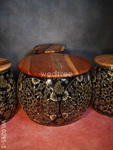 Coffee Centre Table With 4 Side Stools (Hand Painted Jhaali Cutting) - Wl0295 Wooden Stools