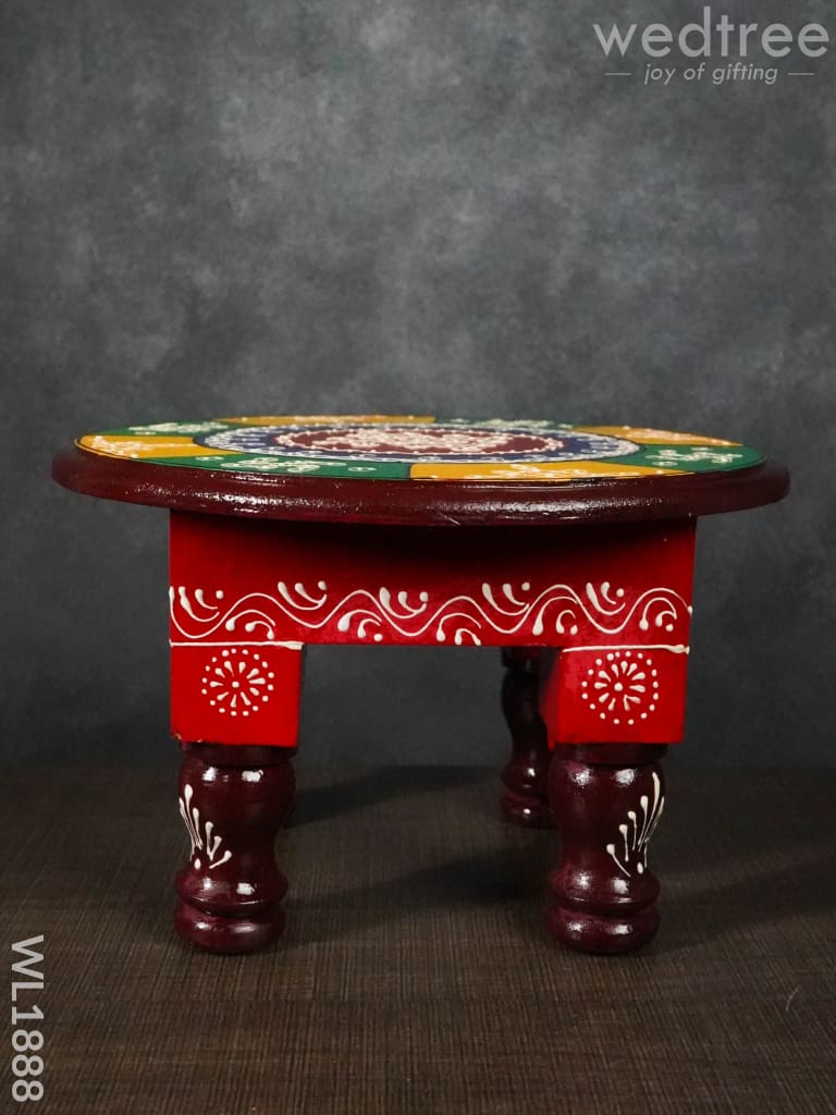 Colourful Rangoli Pooja Stool - 10 Inches Round Wl1888 Wooden Stools