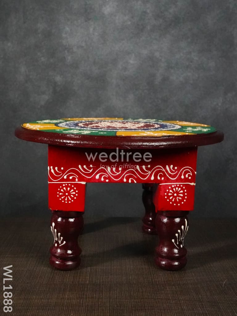 Colourful Rangoli Pooja Stool - 10 Inches Round Wl1888 Wooden Stools