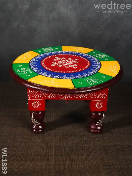 Colourful Rangoli Pooja Stool - 12 Inches (Round) Wl1889 Wooden Stools