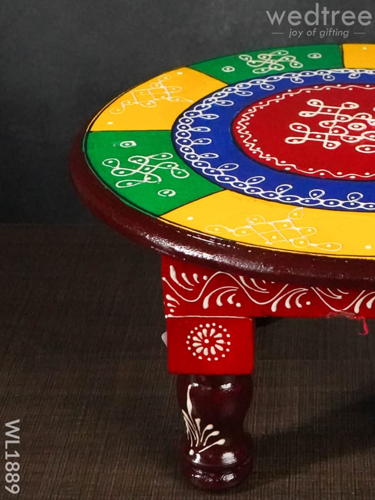 Colourful Rangoli Pooja Stool - 12 Inches (Round) Wl1889 Wooden Stools