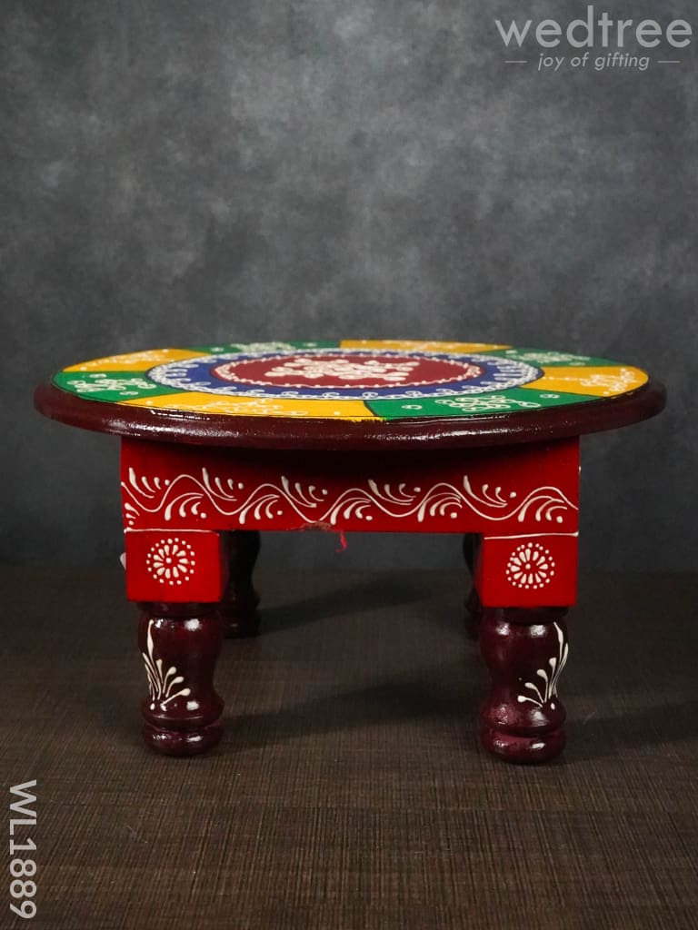 Colourful Rangoli Pooja Stool - 12 Inches (Round) Wl1889 Wooden Stools