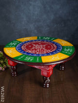 Colourful Rangoli Pooja Stool - 15 Inches Round Wl2652 Wooden Stools