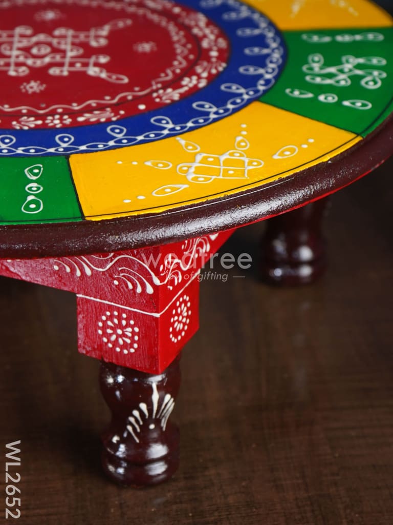 Colourful Rangoli Pooja Stool - 15 Inches Round Wl2652 Wooden Stools