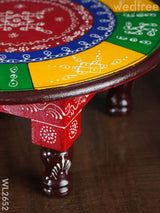 Colourful Rangoli Pooja Stool - 15 Inches Round Wl2652 Wooden Stools