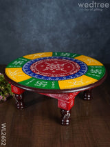 Colourful Rangoli Pooja Stool - 15 Inches Round Wl2652 Wooden Stools