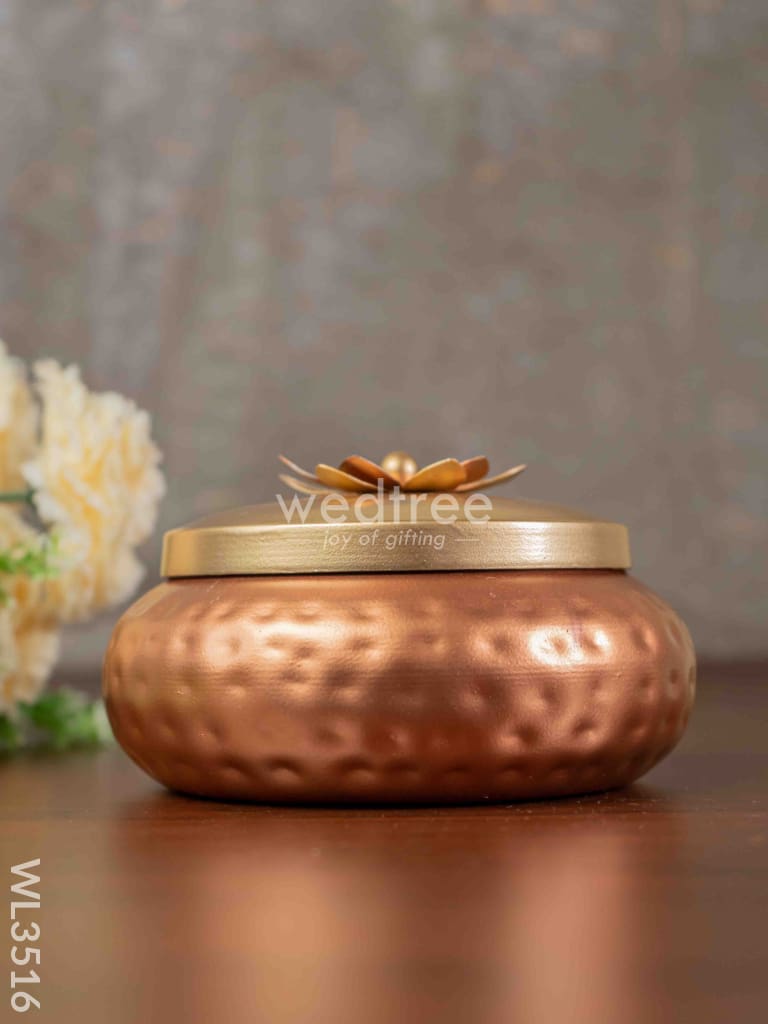 Copper Coated Dry Fruit Container With Brass Lid - Wl3516 Box