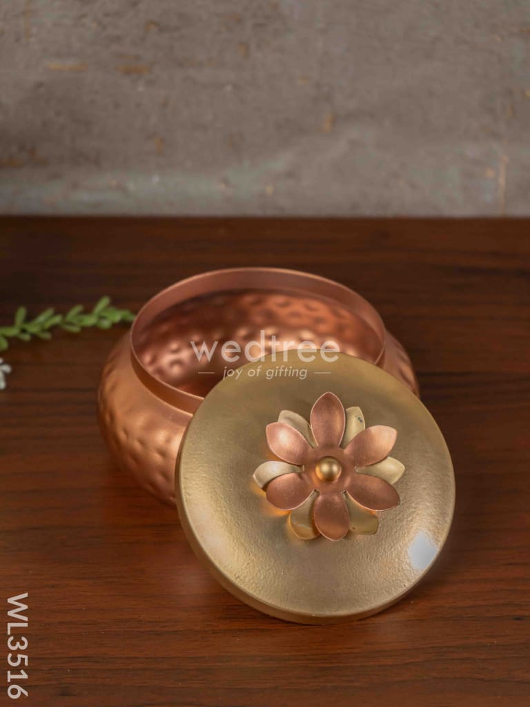 Copper Coated Dry Fruit Container With Brass Lid - Wl3516 Box