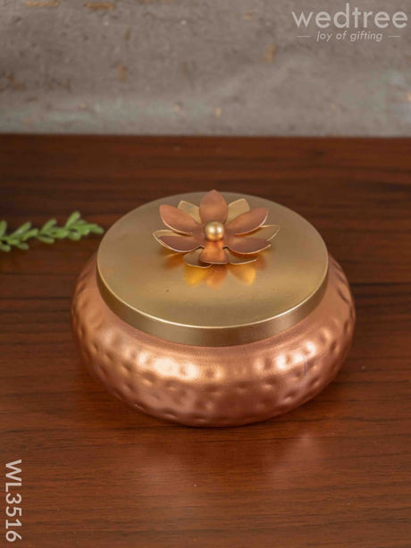 Copper Coated Dry Fruit Container With Brass Lid - Wl3516 Box