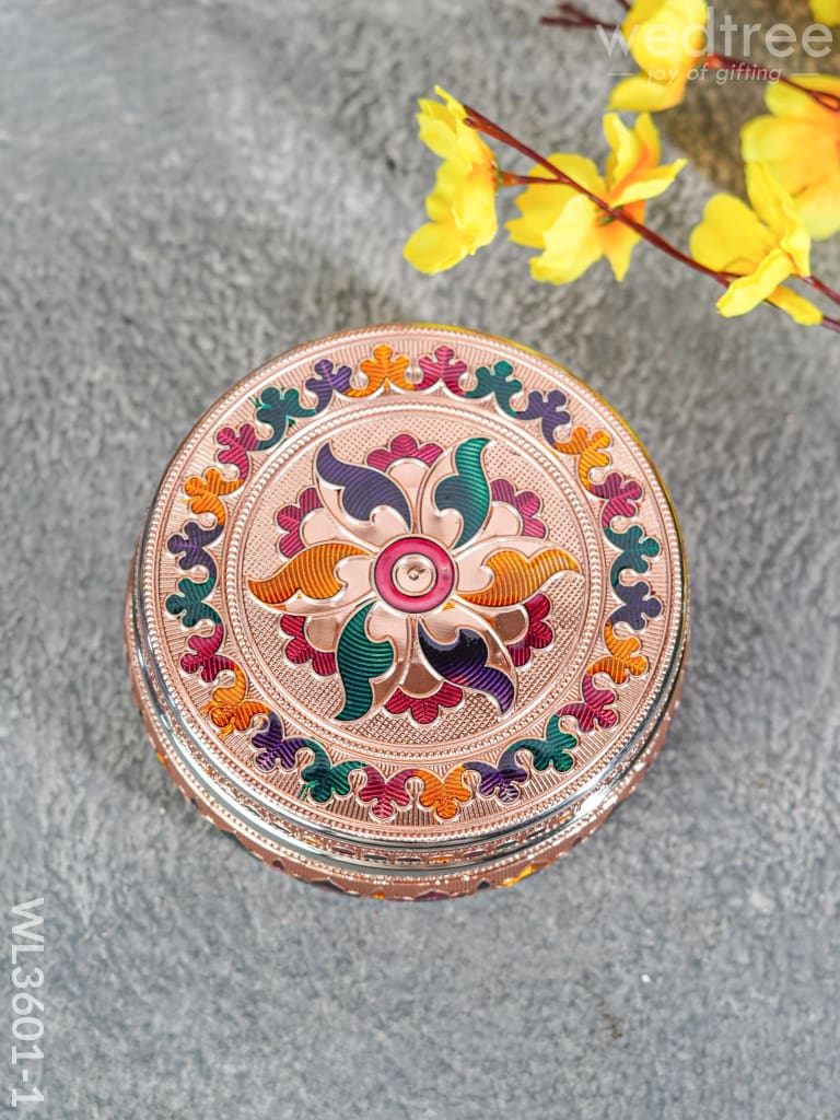 Copper Finished Meenakari Poori Box - Wl3601 Boxes