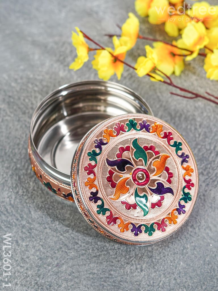 Copper Finished Meenakari Poori Box - Wl3601 Boxes