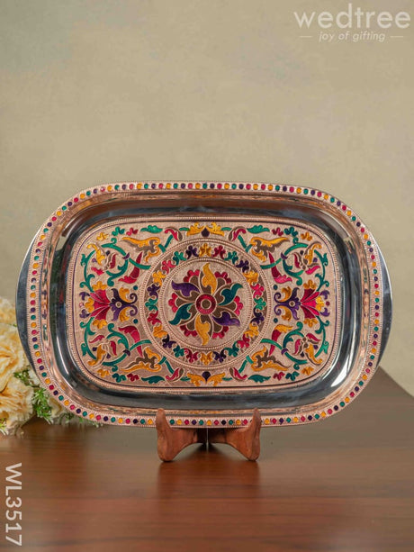 Copper Meenakari Tray - 15.5 Inch Wl3517 Trays & Plates