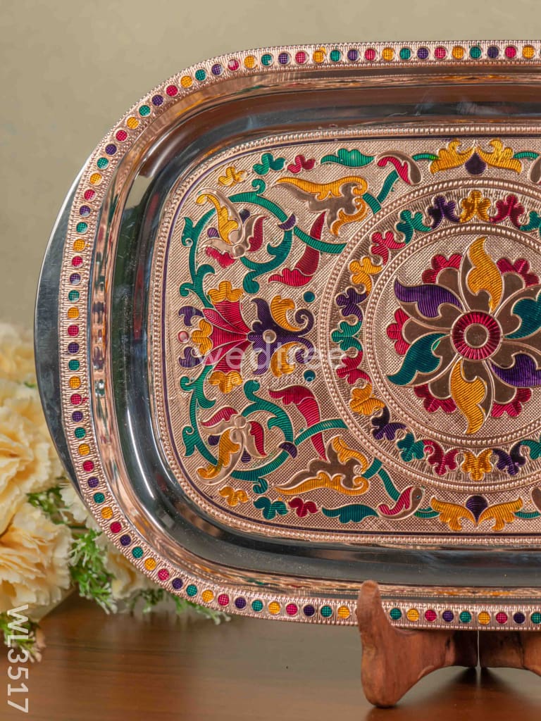 Copper Meenakari Tray - 15.5 Inch Wl3517 Trays & Plates