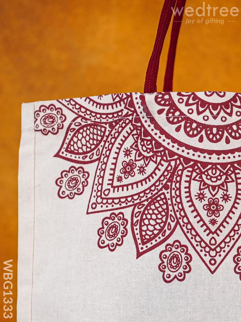 Jute Bag With Floral Rangoli Design - Wbg1333 Bags