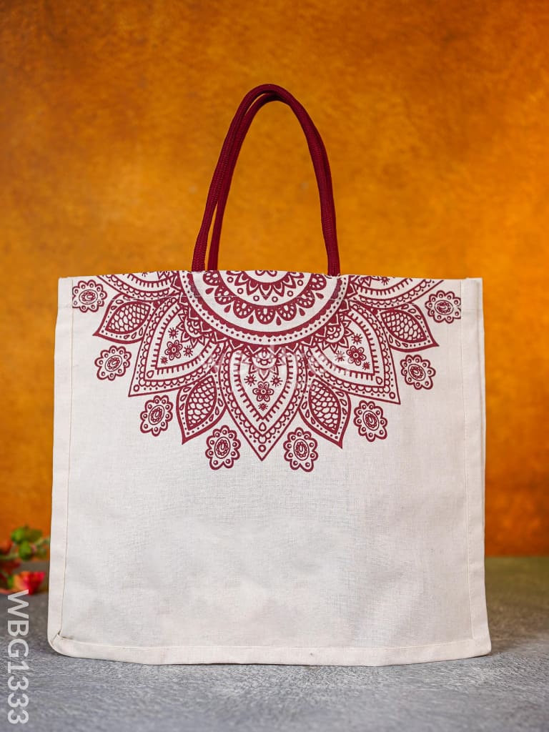 Jute Bag With Floral Rangoli Design - Wbg1333 Bags