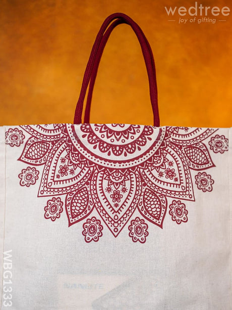 Jute Bag With Floral Rangoli Design - Wbg1333 Bags