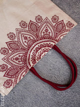 Jute Bag With Floral Rangoli Design - Wbg1333 Bags