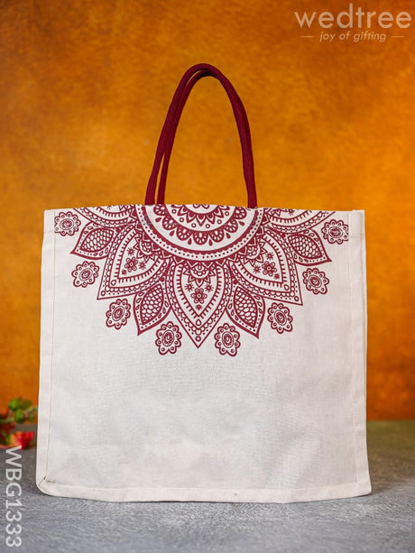 Jute Bag With Floral Rangoli Design - Wbg1333 Bags