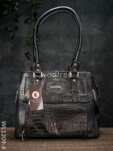 Croc-Texture Leather Handbag - Wl1209 Black Handbags