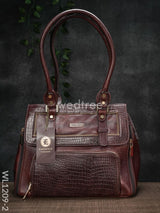 Croc-Texture Leather Handbag - Wl1209 Maroon Handbags