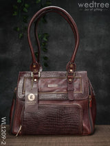 Croc-Texture Leather Handbag - Wl1209 Maroon Handbags