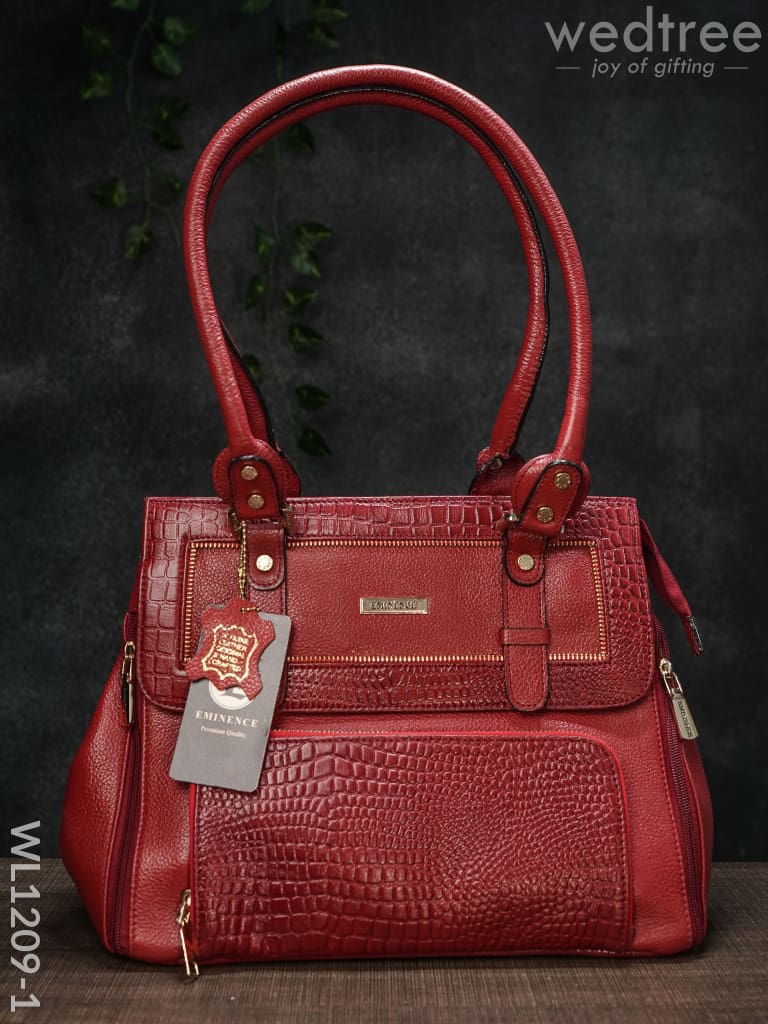 Croc-Texture Leather Handbag - Wl1209 Red Handbags