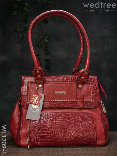 Croc-Texture Leather Handbag - Wl1209 Red Handbags