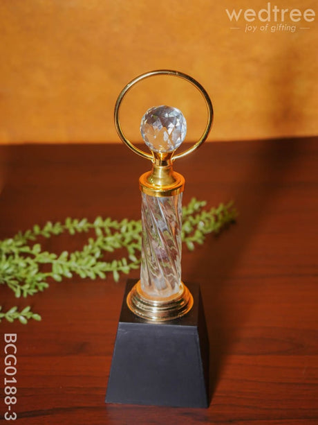 Crystal & Metal Trophy With Wooden Stand - Bcg0188 12 Inch Branding