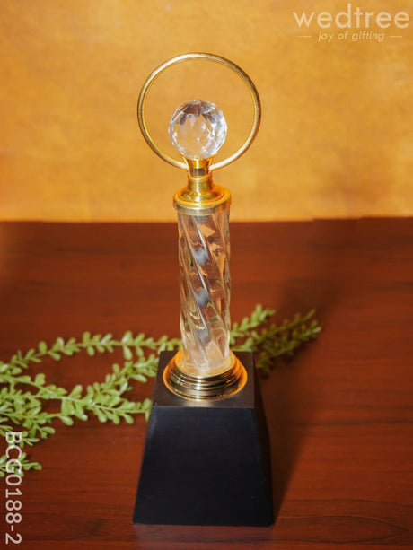 Crystal & Metal Trophy With Wooden Stand - Bcg0188 14 Inch Branding
