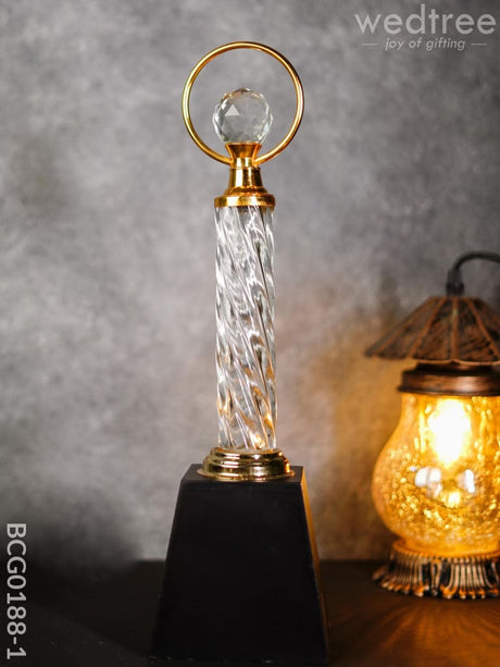 Crystal & Metal Trophy With Wooden Stand - Bcg0188 Branding