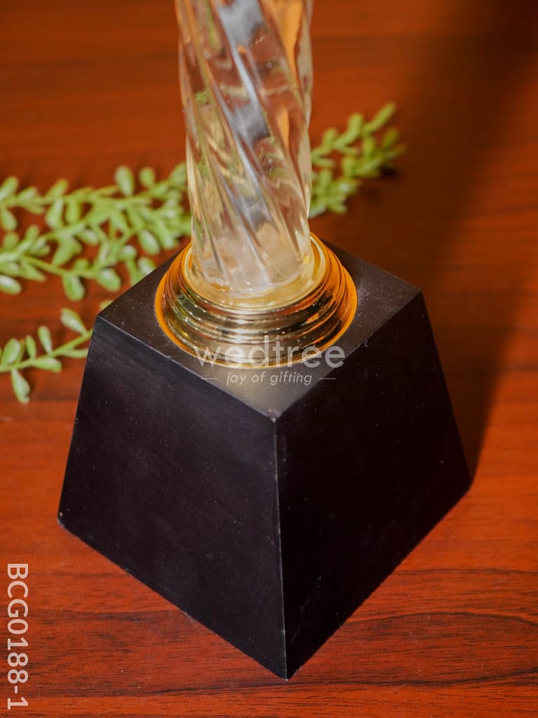 Crystal & Metal Trophy With Wooden Stand - Bcg0188 Branding