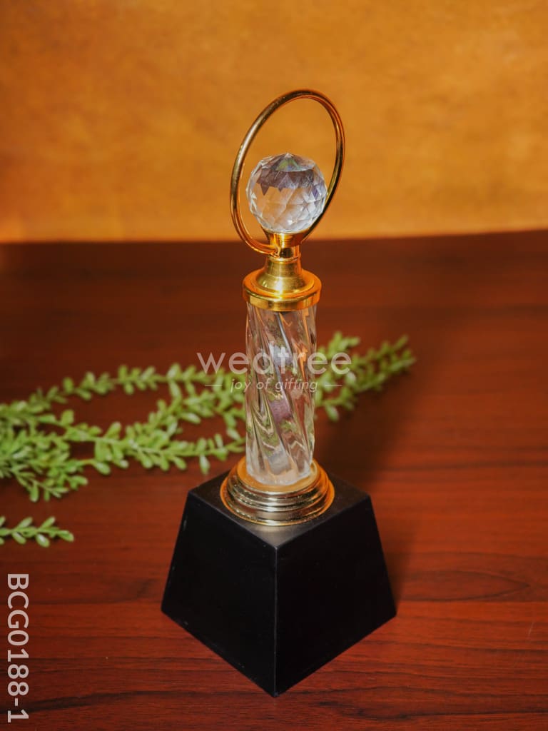 Crystal & Metal Trophy With Wooden Stand - Bcg0188 Branding