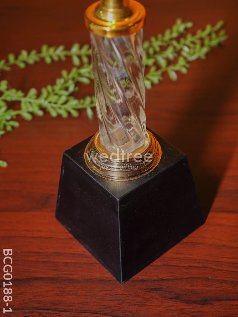 Crystal & Metal Trophy With Wooden Stand - Bcg0188 Branding