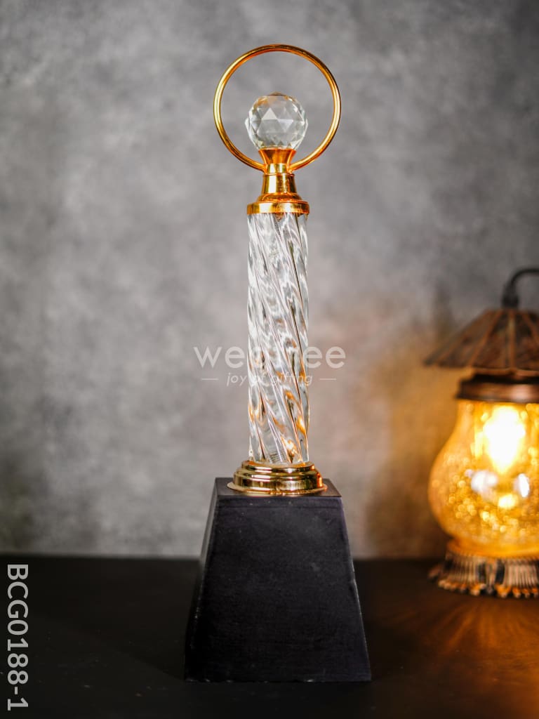 Crystal & Metal Trophy With Wooden Stand - Bcg0188 Branding