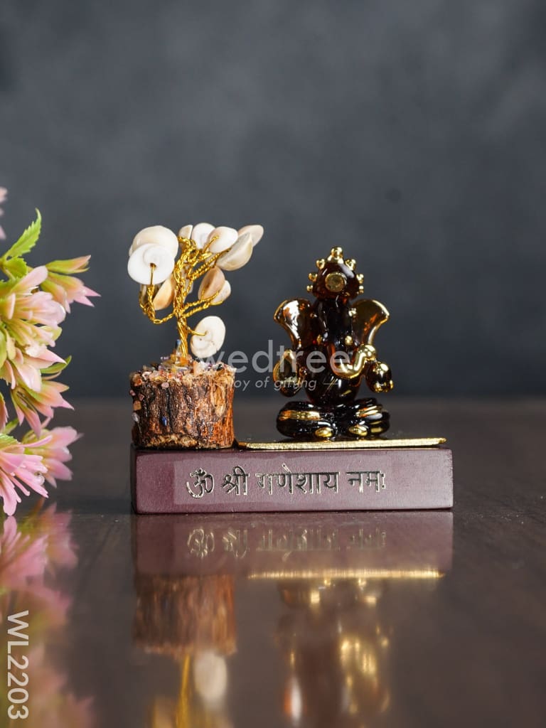 Crystal Stone Tree With Ganesha Idol - Wl2203 Glass Decor