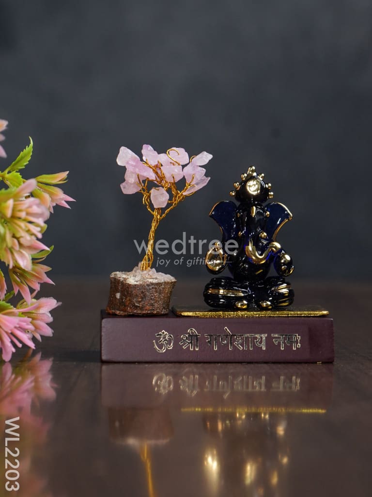 Crystal Stone Tree With Ganesha Idol - Wl2203 Glass Decor