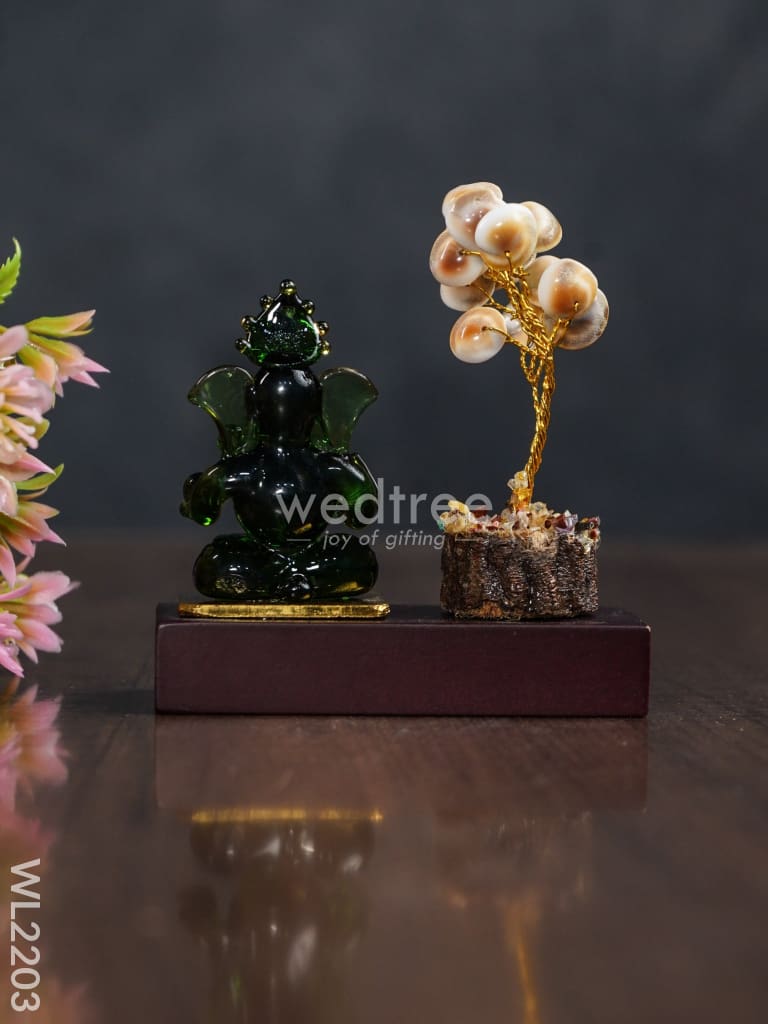 Crystal Stone Tree With Ganesha Idol - Wl2203 Glass Decor