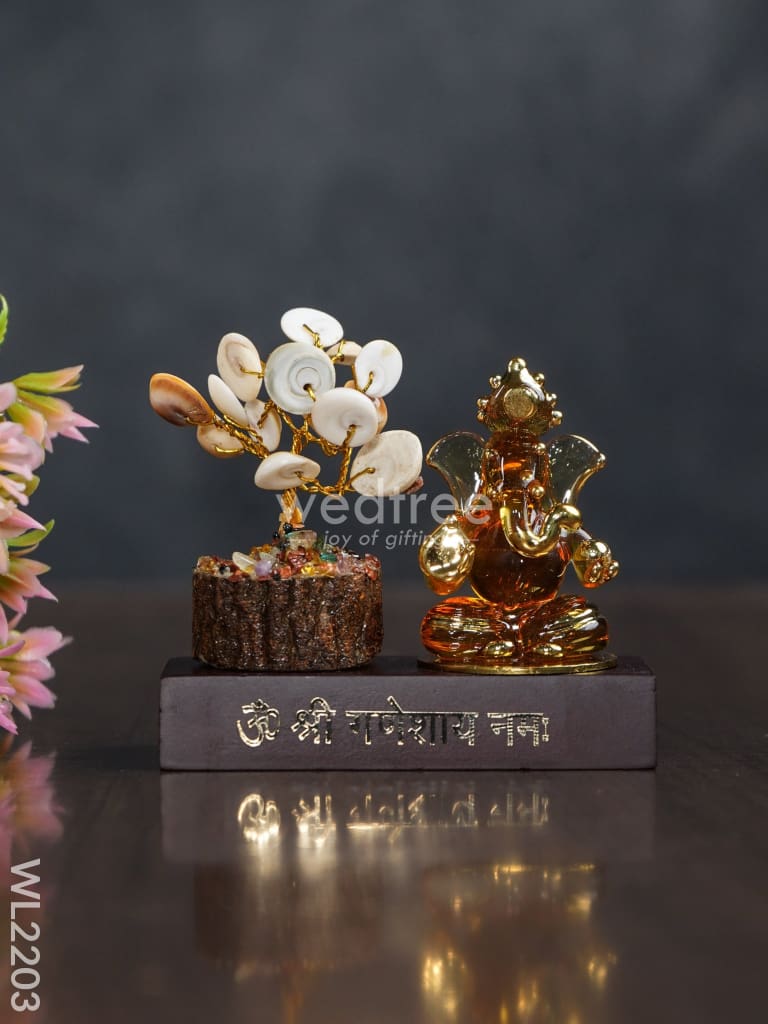 Crystal Stone Tree With Ganesha Idol - Wl2203 Glass Decor