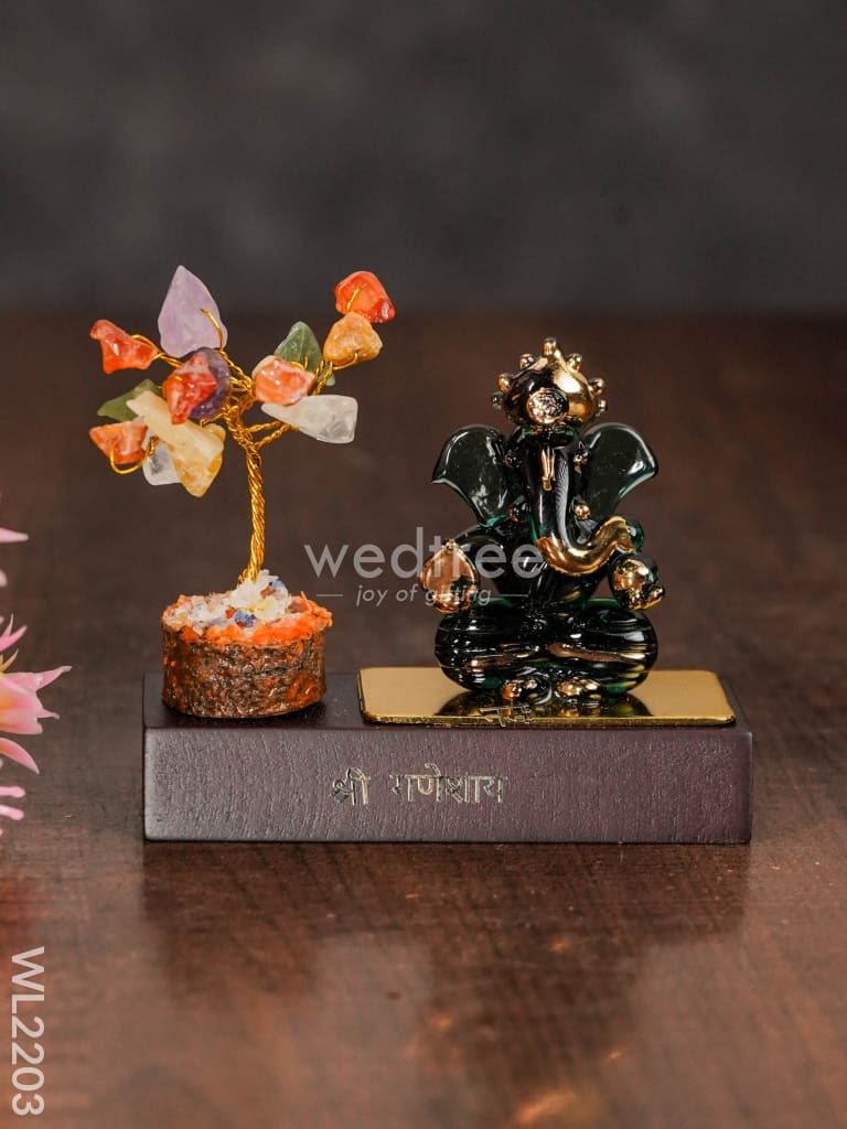 Crystal Stone Tree With Ganesha Idol - Wl2203 Glass Decor