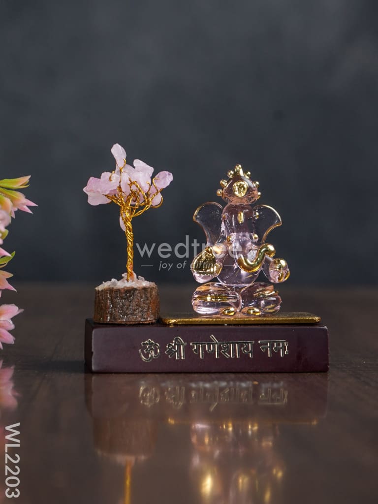 Crystal Stone Tree With Ganesha Idol - Wl2203 Glass Decor