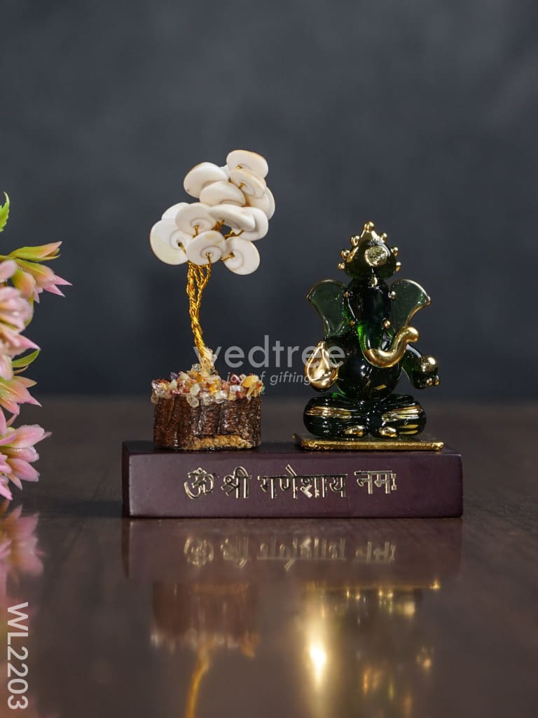 Crystal Stone Tree With Ganesha Idol - Wl2203 Glass Decor