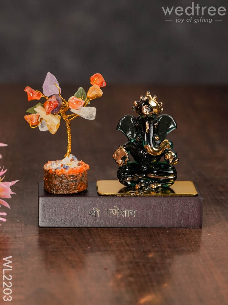 Crystal Stone Tree With Ganesha Idol - Wl2203 Glass Decor