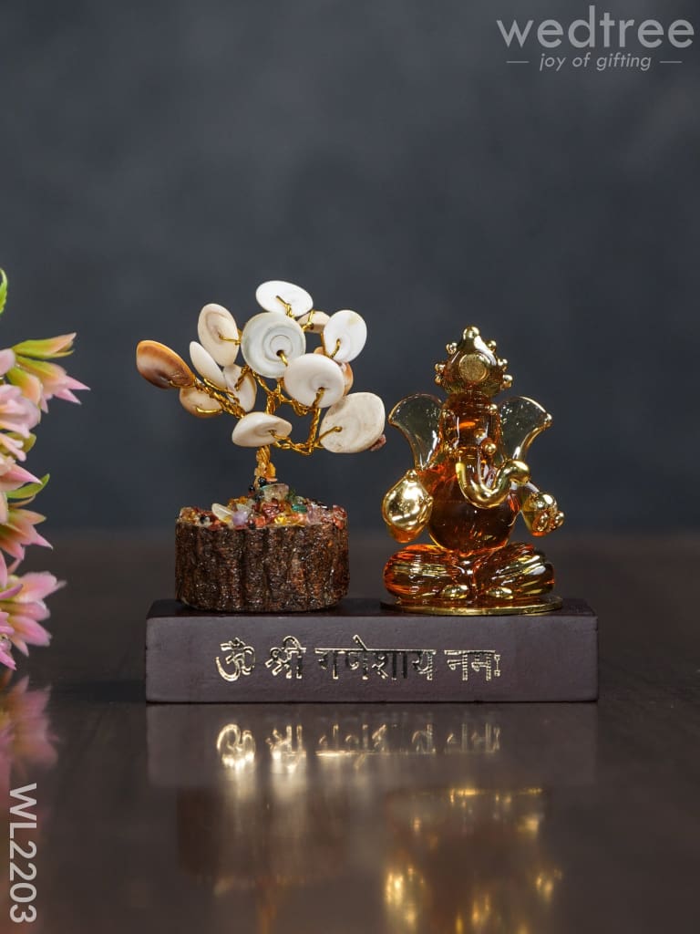 Crystal Stone Tree With Ganesha Idol - Wl2203 Glass Decor