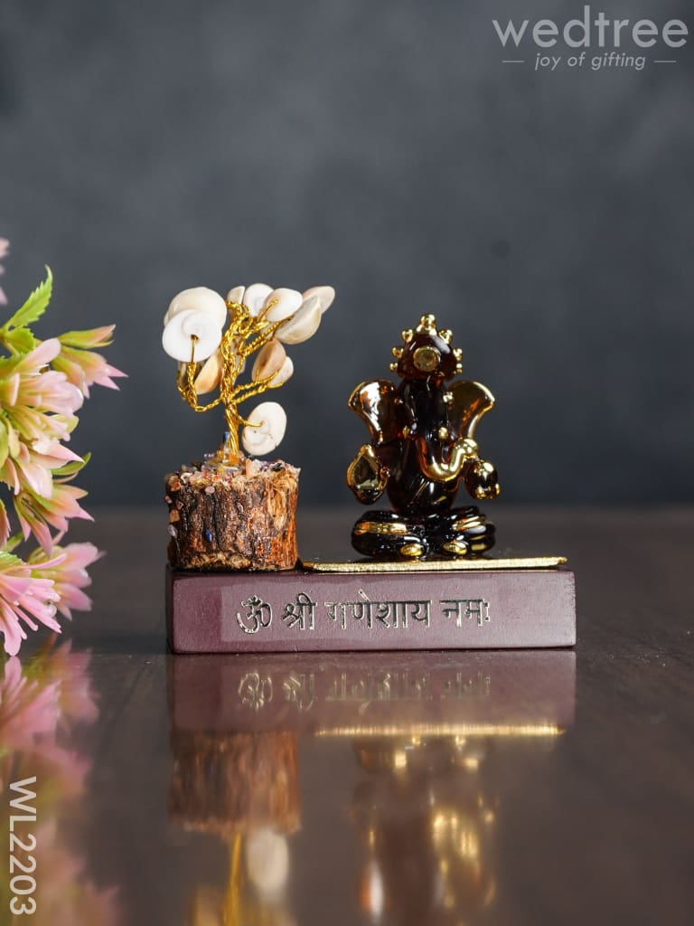 Crystal Stone Tree With Ganesha Idol - Wl2203 Glass Decor