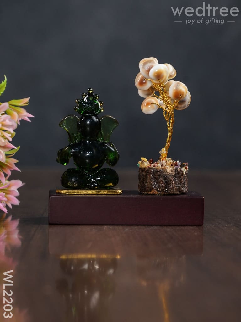 Crystal Stone Tree With Ganesha Idol - Wl2203 Glass Decor