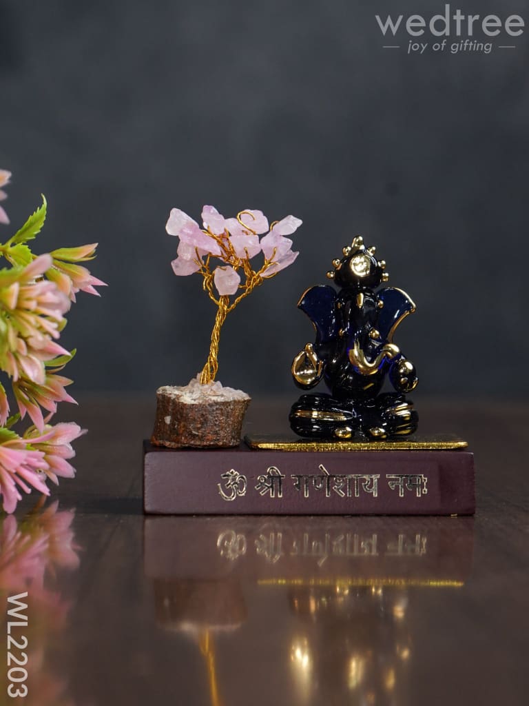 Crystal Stone Tree With Ganesha Idol - Wl2203 Glass Decor