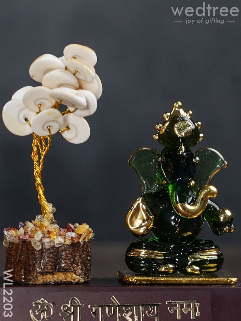 Crystal Stone Tree With Ganesha Idol - Wl2203 Glass Decor